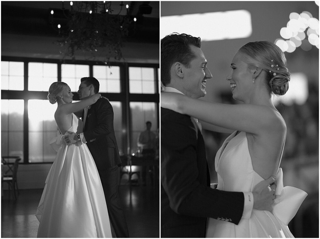 A bride and groom share their first dance at their Milwaukee wedding.