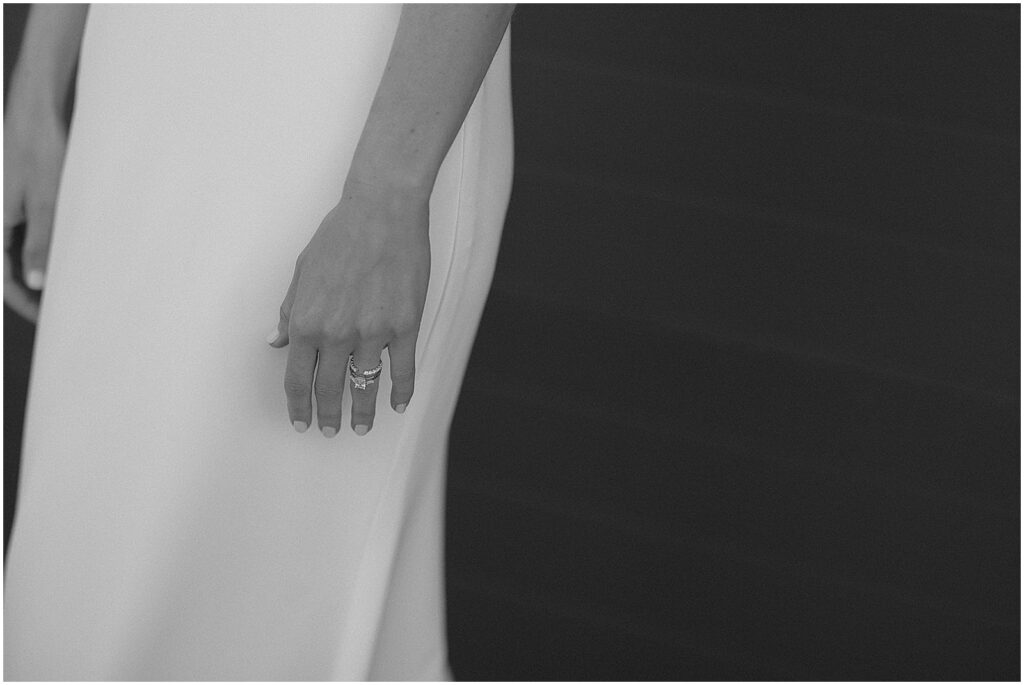 A close up image of a bride's hands as she poses for bridal portraits.