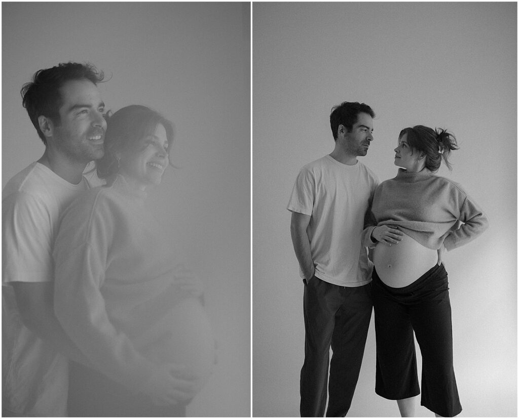 A husband and wife stand side by side and pose for a Milwaukee family photographer.