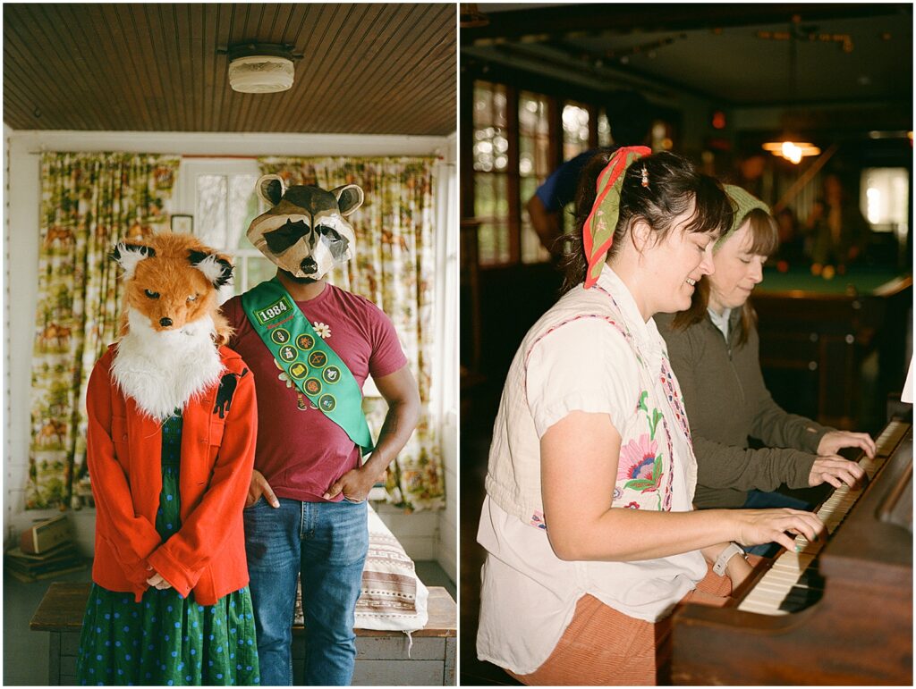 Two people sit at a piano at Camp Wandawega.